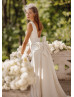 Square Neck Ivory Satin Open Back Wedding Dress